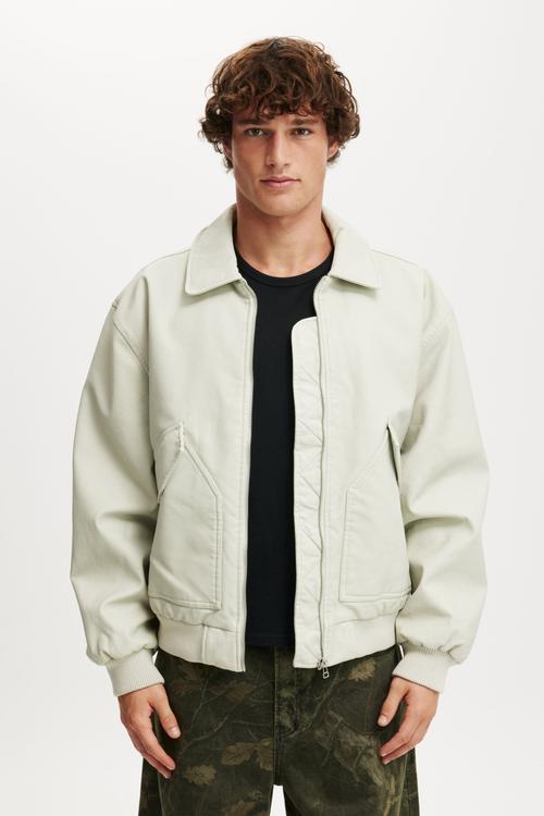 Cropped Faux Leather Bomber - Bone