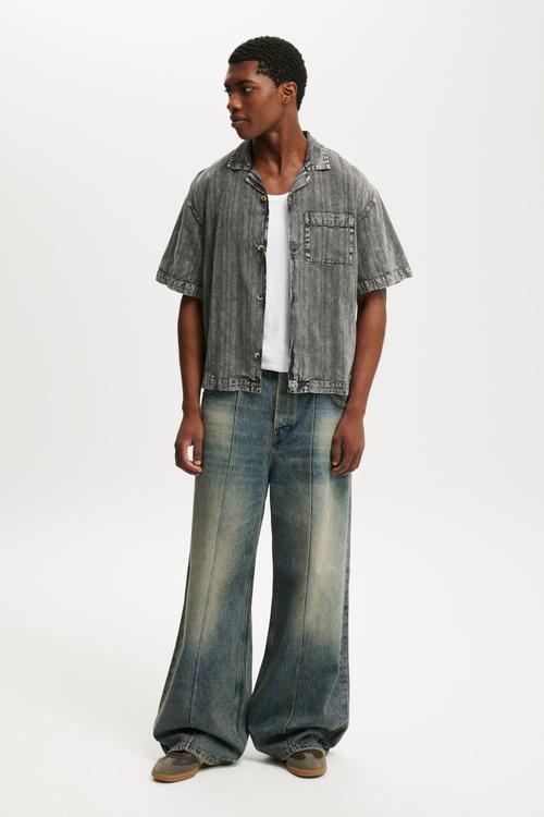 Washed Box Fit Short Sleeve Shirt - Washed Black
