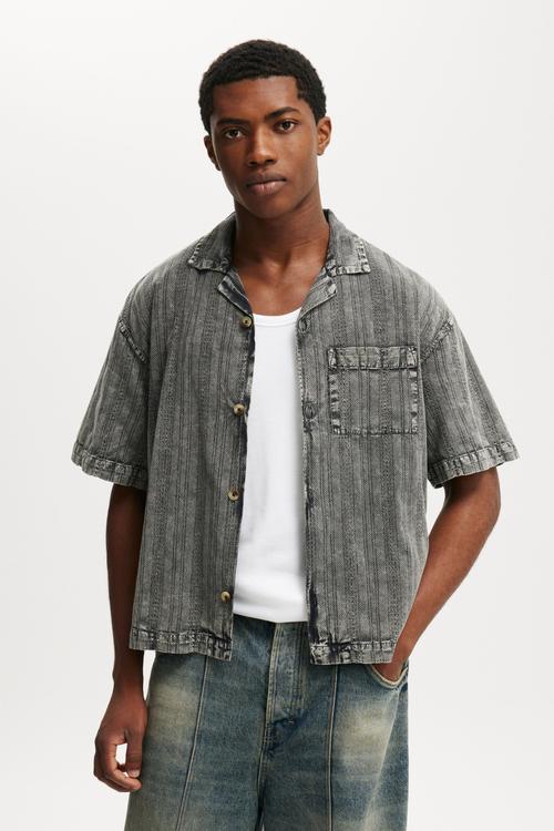 Washed Box Fit Short Sleeve Shirt - Washed Black