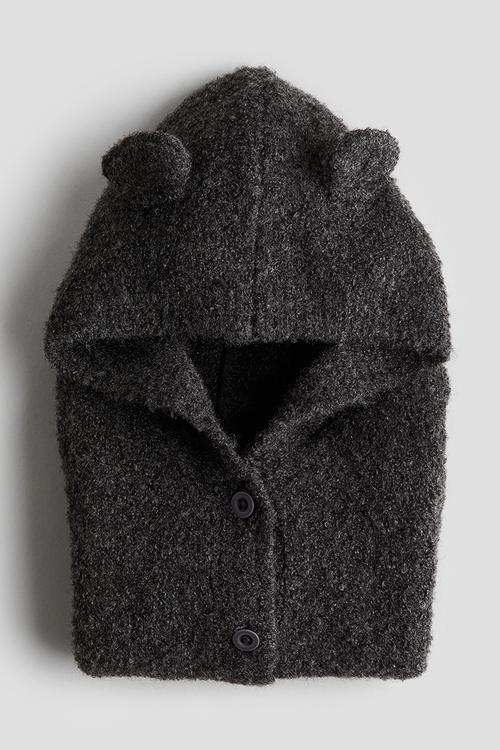 Hooded bouclé-knit cardigan - dark grey 