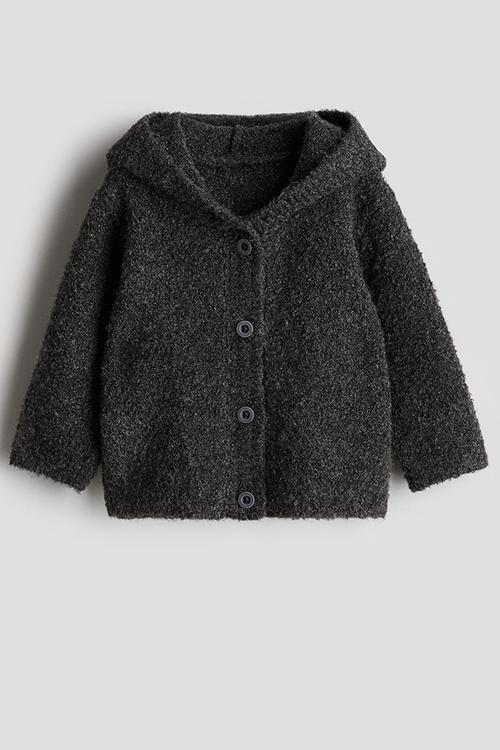 Hooded bouclé-knit cardigan - dark grey 