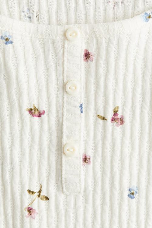 Pointelle jersey top - white floral