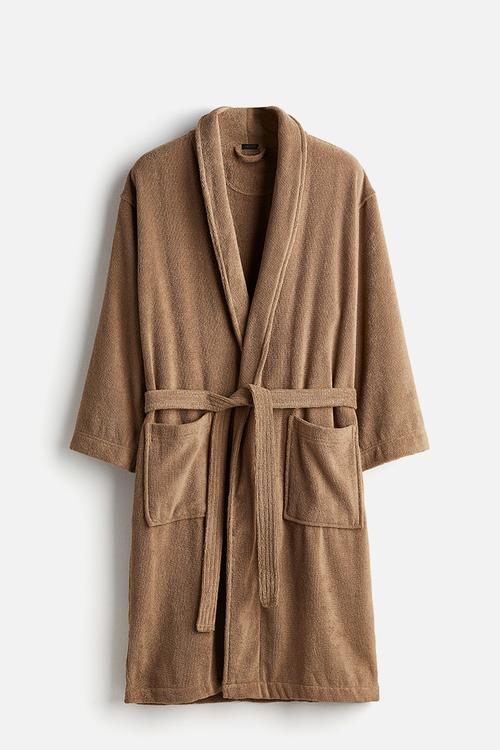 Cotton terry dressing gown - dusty brown