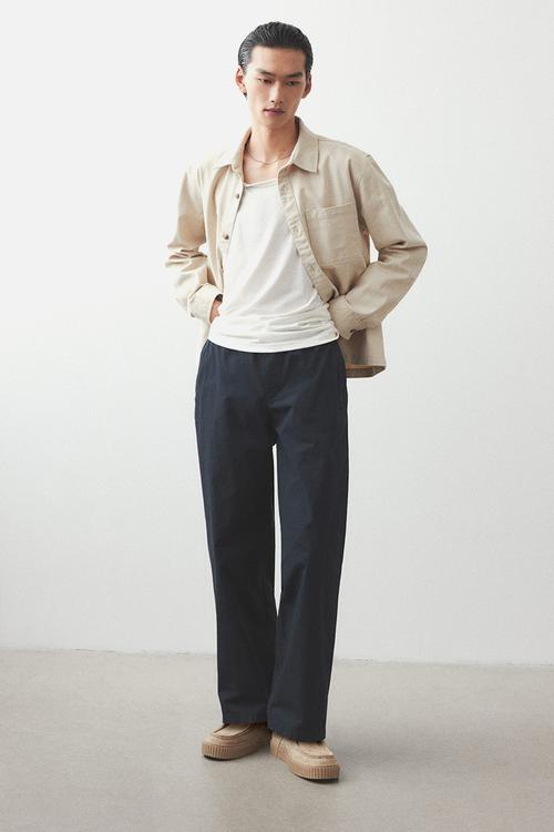 Regular fit cotton twill overshirt - beige