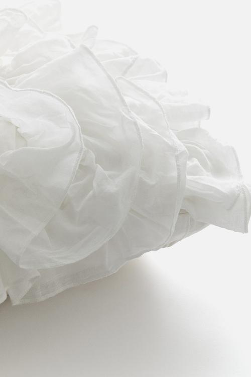 Frilled cotton cushion cover - white 40x40