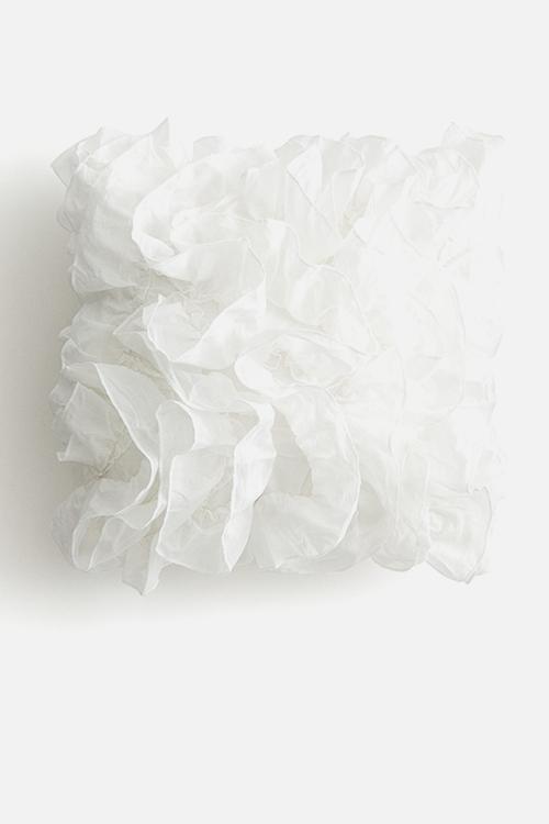 Frilled cotton cushion cover - white 40x40