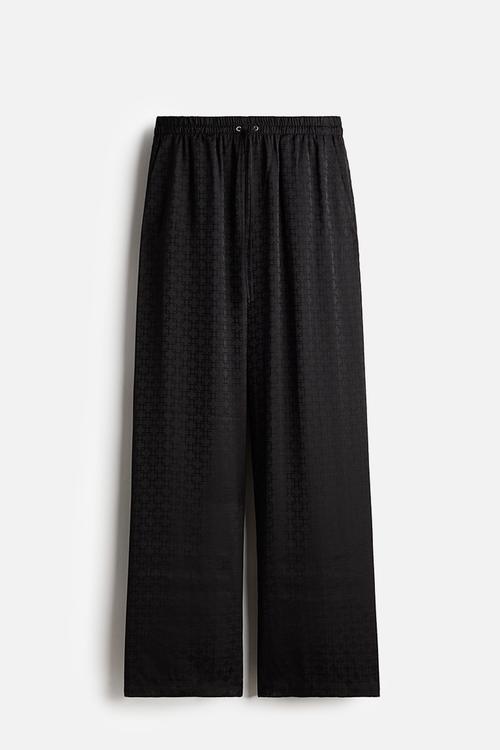 Wide drawstring trousers - black patterned 