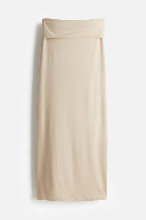 Foldover-waist maxi skirt - light beige