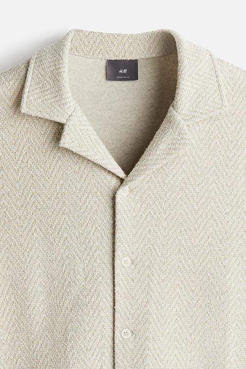 Regular fit herringbone-weave resort shirt - light beige