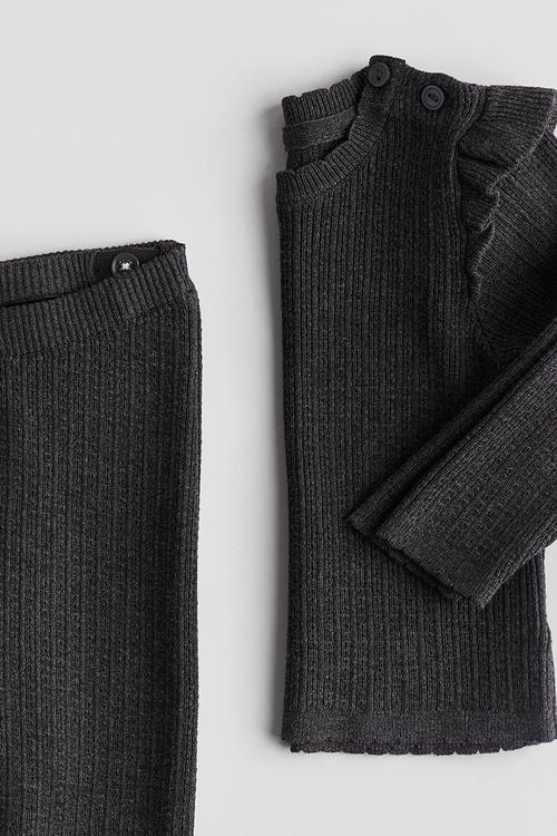 2 Piece pointelle-knit set - dark grey