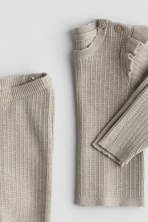 2 Piece pointelle-knit set - beige