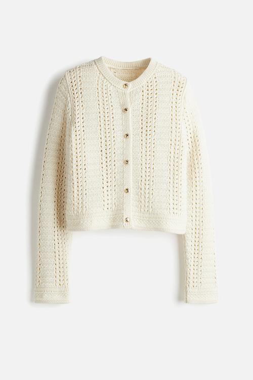 Pointelle-knit cardigan - cream
