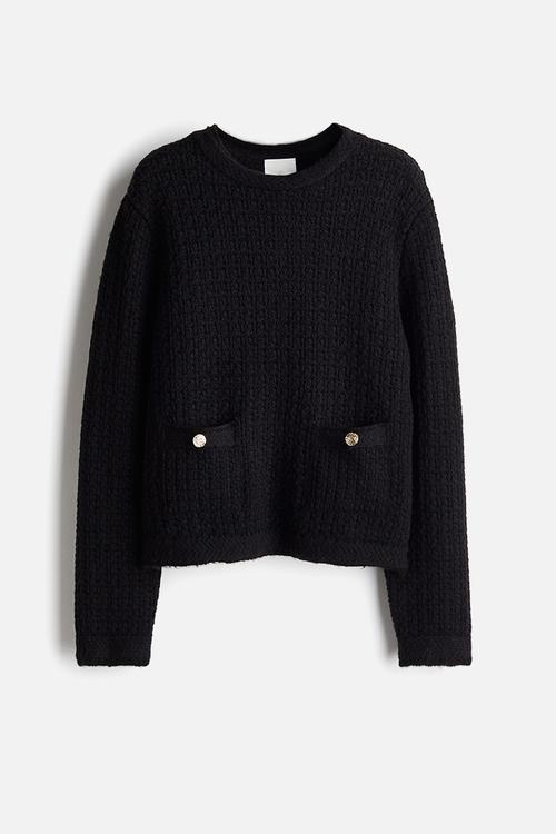 Pointelle-knit jumper - black