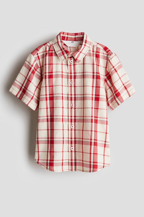 Short-sleeved cotton shirt - multi,beige