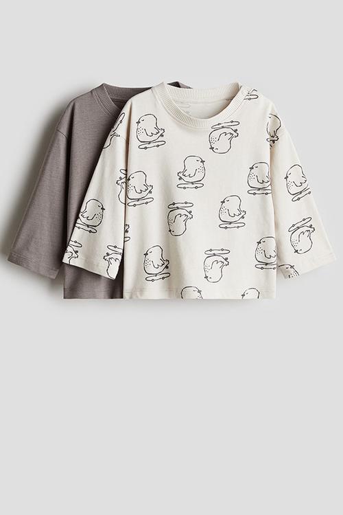 2 Pack cotton jersey tops - grey/birds 