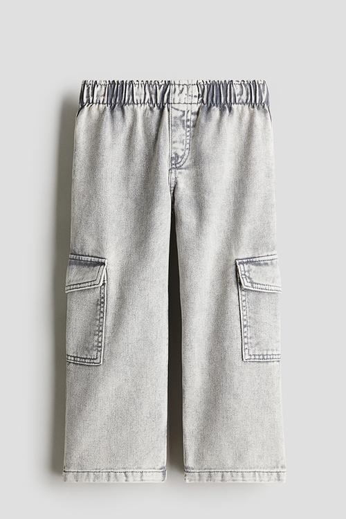 Wide-leg cargo trousers -  light grey