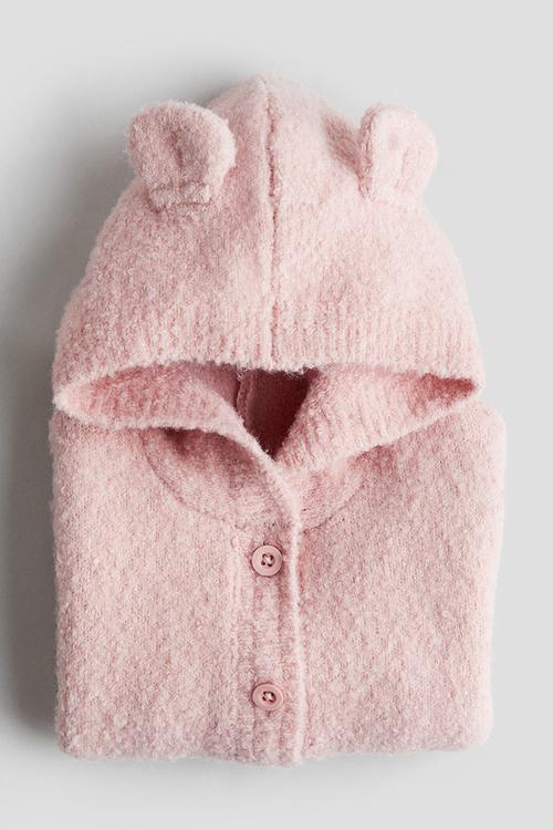 Hooded bouclé-knit cardigan - pink