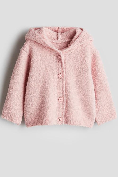 Hooded bouclé-knit cardigan - pink