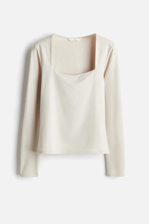 Long-sleeved jersey top - light beige 