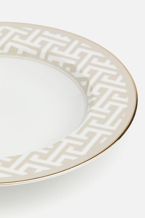 Deep porcelain plate - light beige patterned