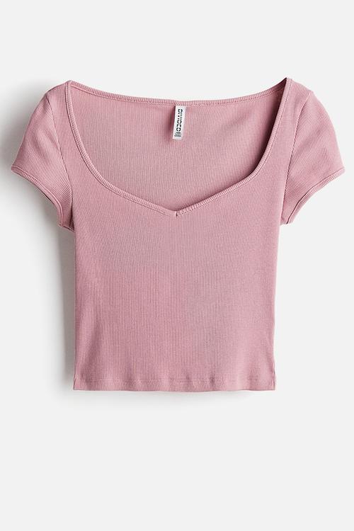 Ribbed sweetheart-neck t-shirt - dusty pink