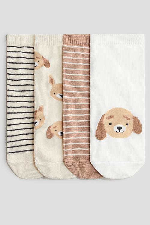 4-Pack socks - beige animals