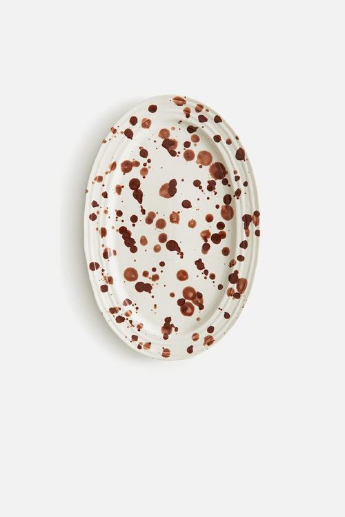 Speckled-glaze stoneware serving plate - white speckled