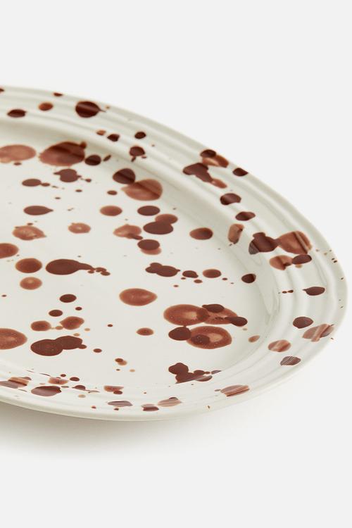 Speckled-glaze stoneware serving plate - white speckled