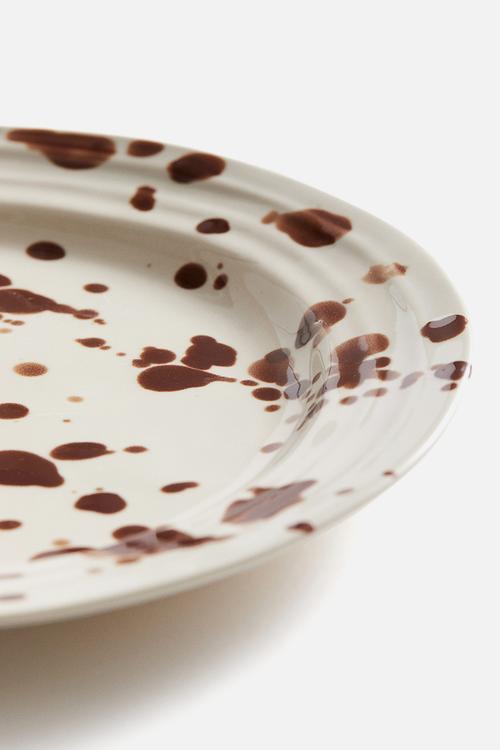 Stoneware plate - brown spotted