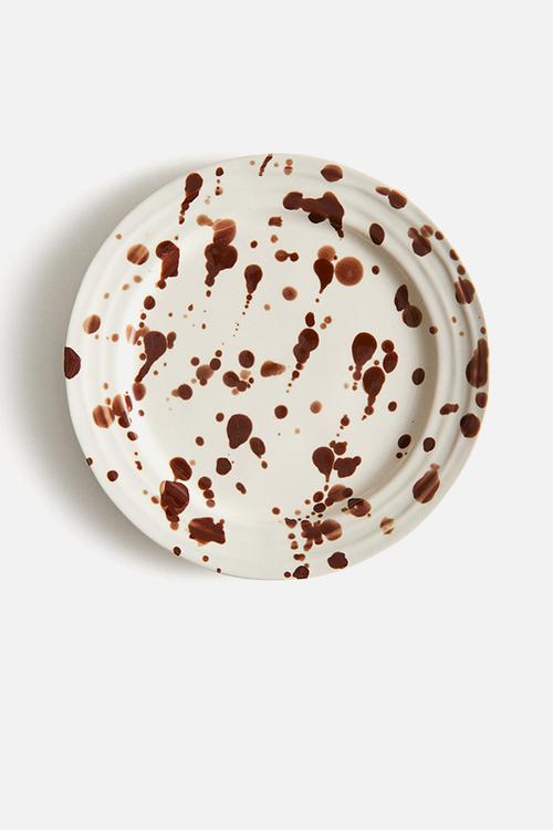 Stoneware plate - brown spotted