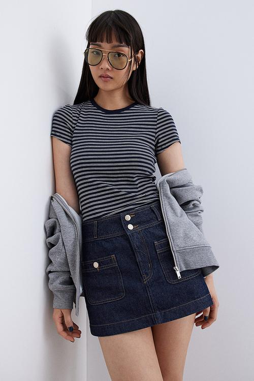 Ribbed t-shirt - navy blue striped