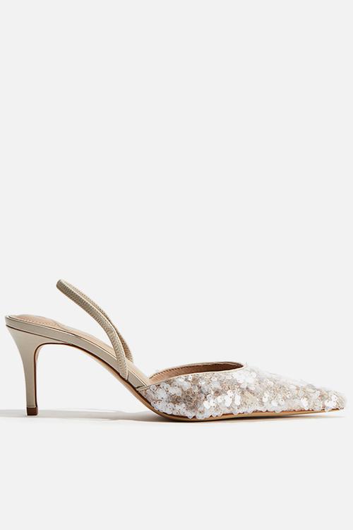 Sequined slingback court shoes - light beige