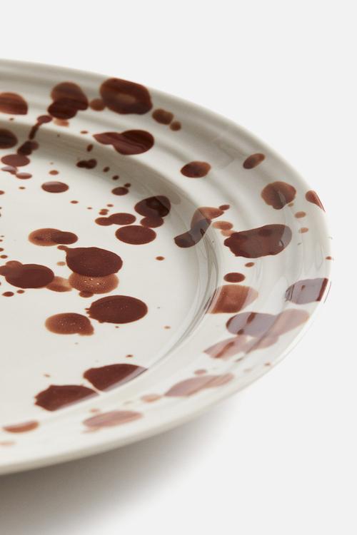 Large stoneware plate - brown/spotted