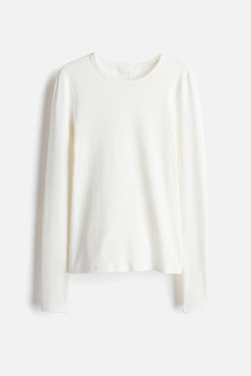 Long-sleeved jersey top - white