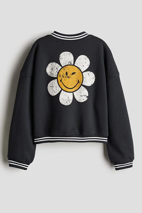 Printed sweatshirt baseball jacket - dark grey smileyworld®