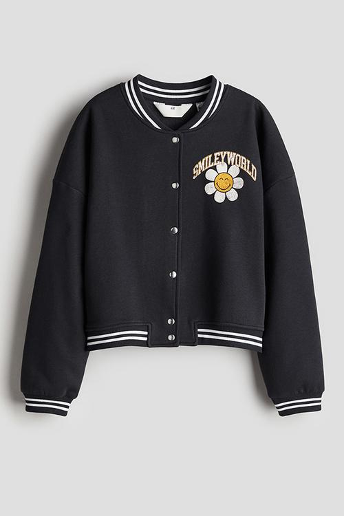 Printed sweatshirt baseball jacket - dark grey smileyworld®
