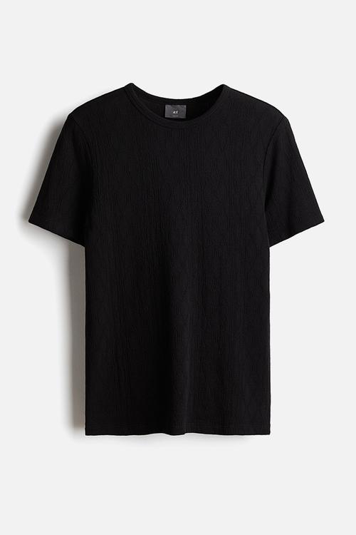 Slim fit textured t-shirt - black