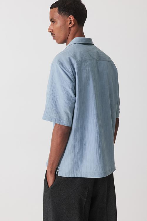 Regular fit crinkled short-sleeved shirt - light blue