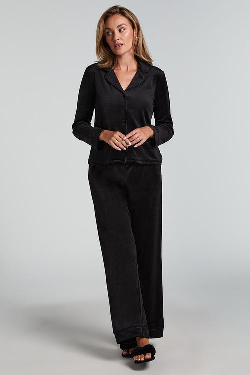 Jacket long sleeve velours piping - black