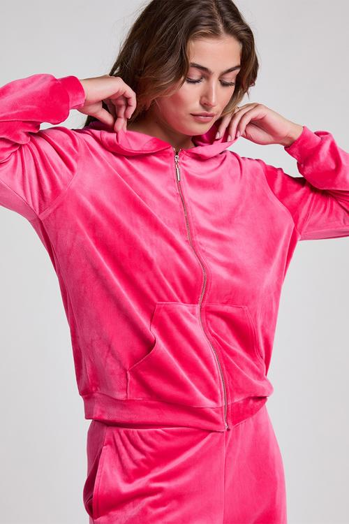 Jacket hoody long sleeve velours - pink