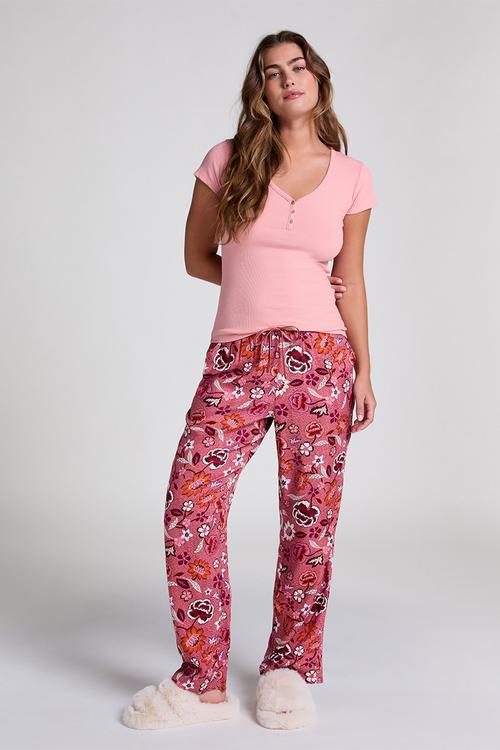Top short sleeve rib henley - pink