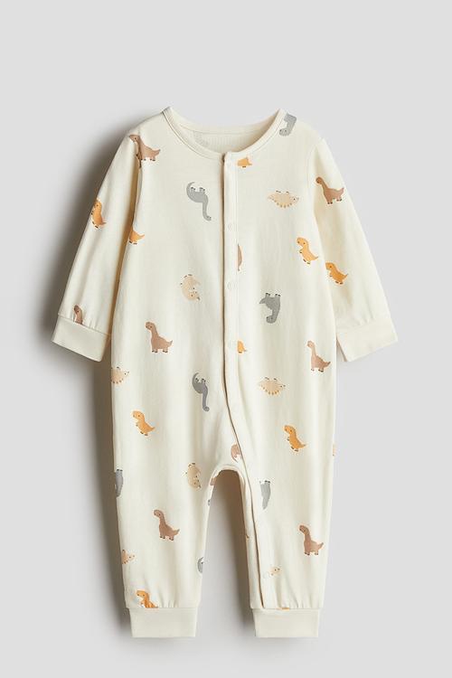 Patterned sleepsuit - cream dinosaurs