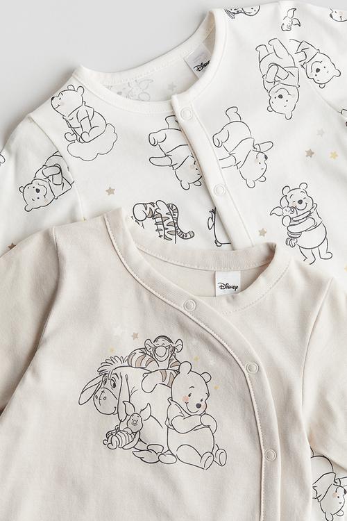2-Pack sleepsuits with full feet - cream winnie the pooh