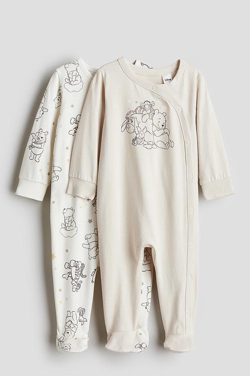 2-Pack sleepsuits with full feet - cream winnie the pooh