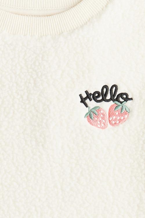 Embroidered teddy sweatshirt - cream