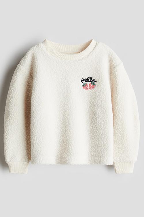 Embroidered teddy sweatshirt - cream