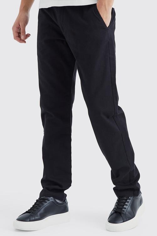 Fixed Waist Slim Chino Trouser - Black