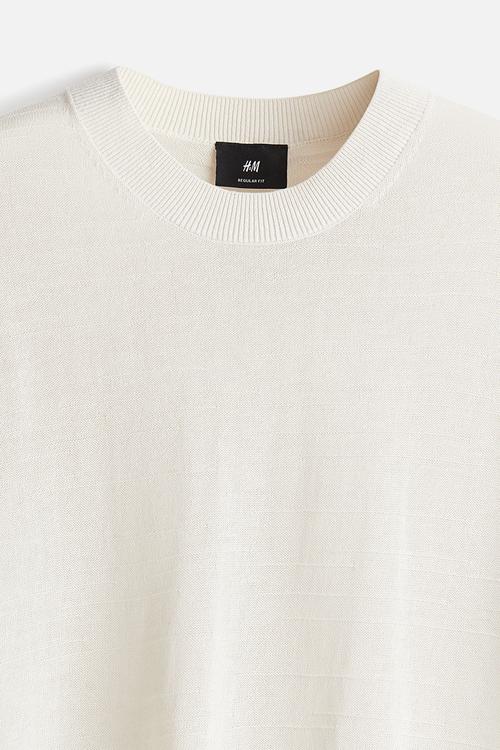 Regular fit fine-knit T-shirt - light beige