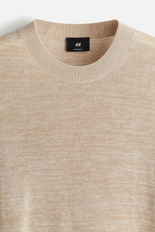 Regular fit fine-knit T-shirt - beige marl