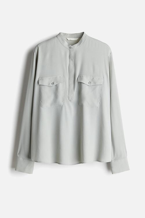 Band-collar blouse - light sage green